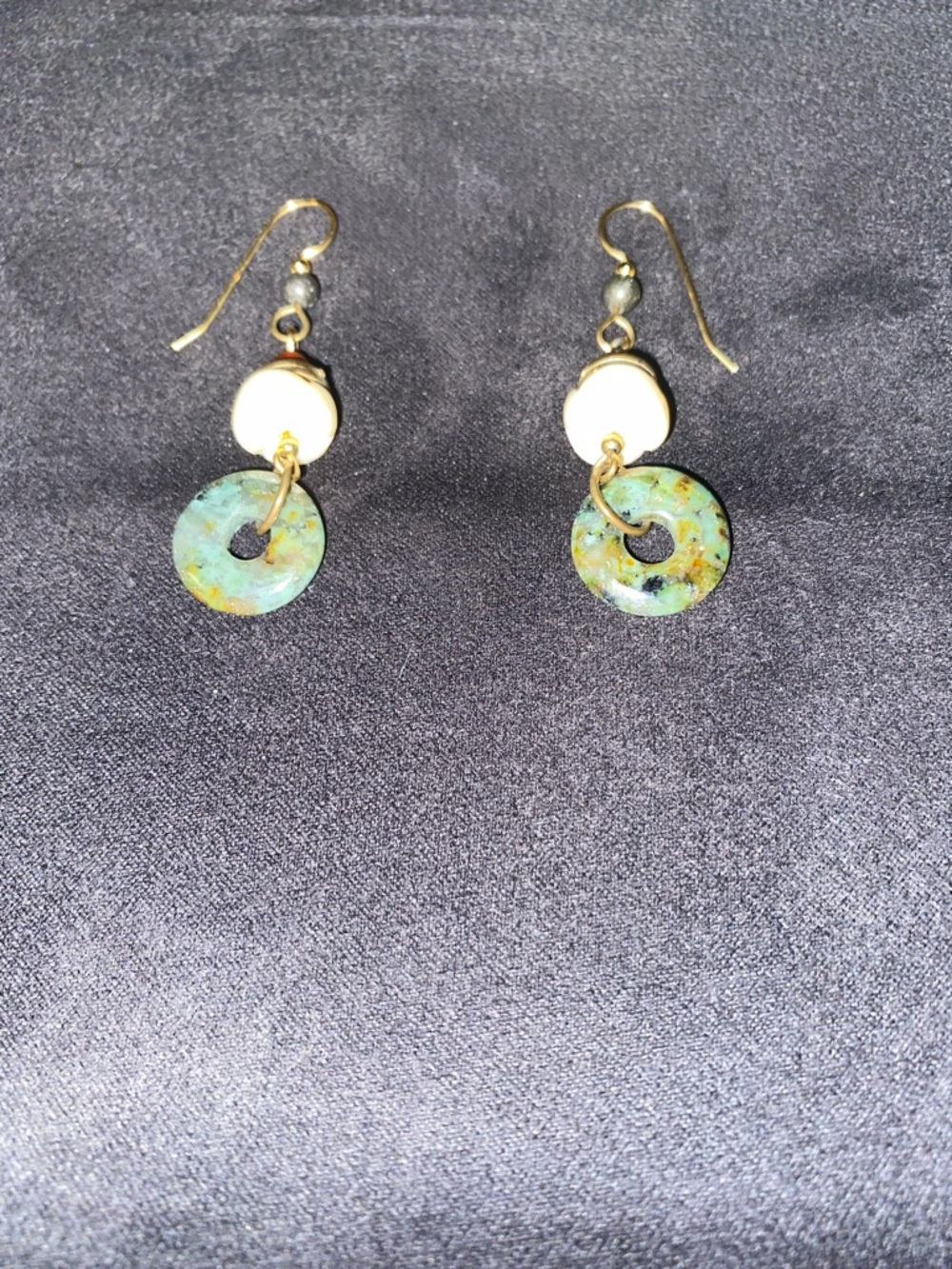 Gold and Jade Donut Stone Drop Earrings - Women Jewelry